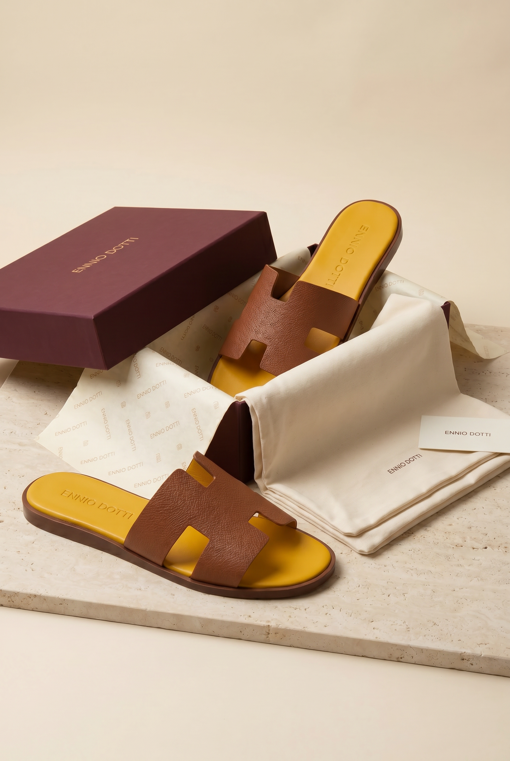 Arezzo Leather Sandal Tan & Yellow