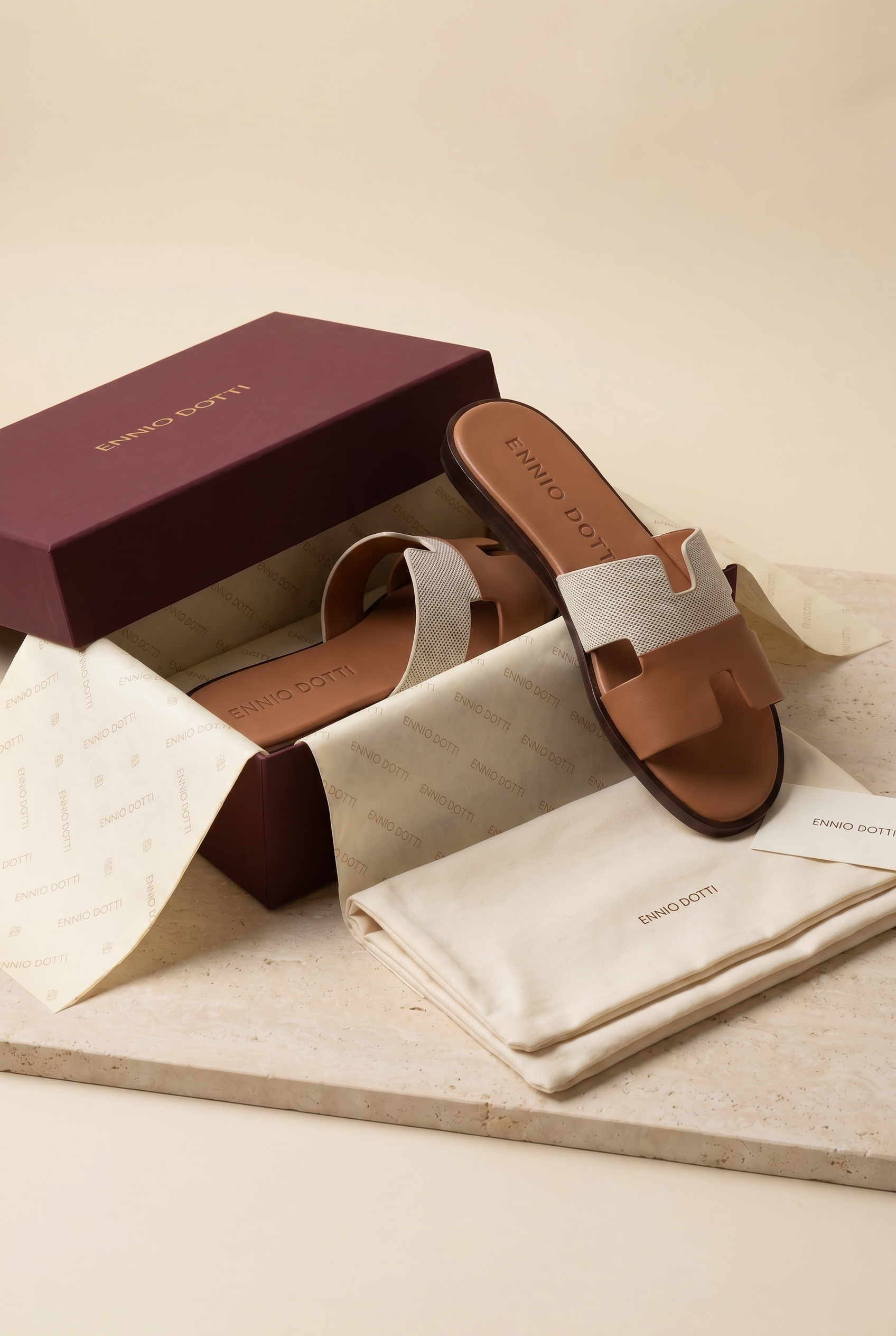 Arezzo Leather Sandal Beige & Tan