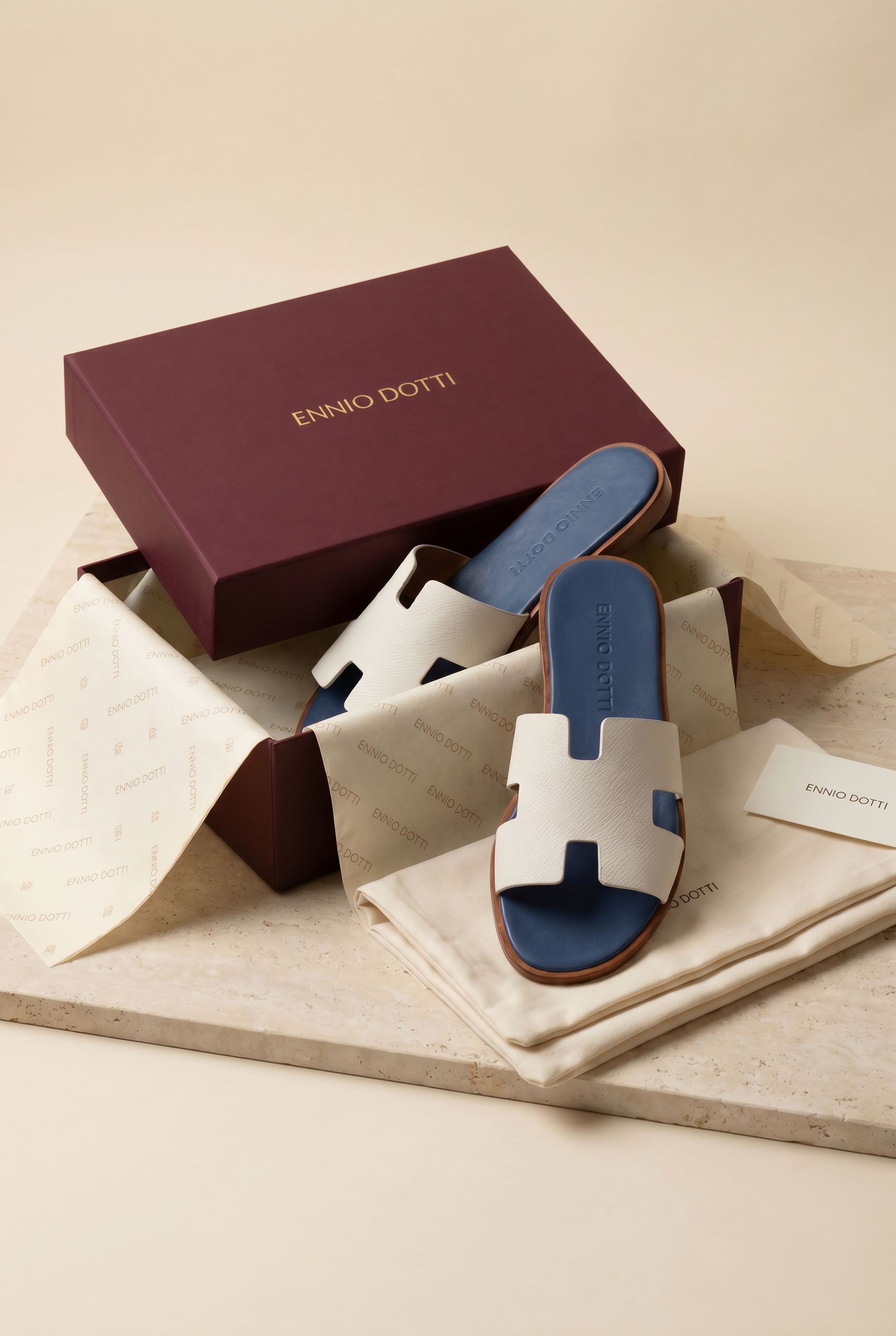 Arezzo Leather Sandal Ivory & Blue