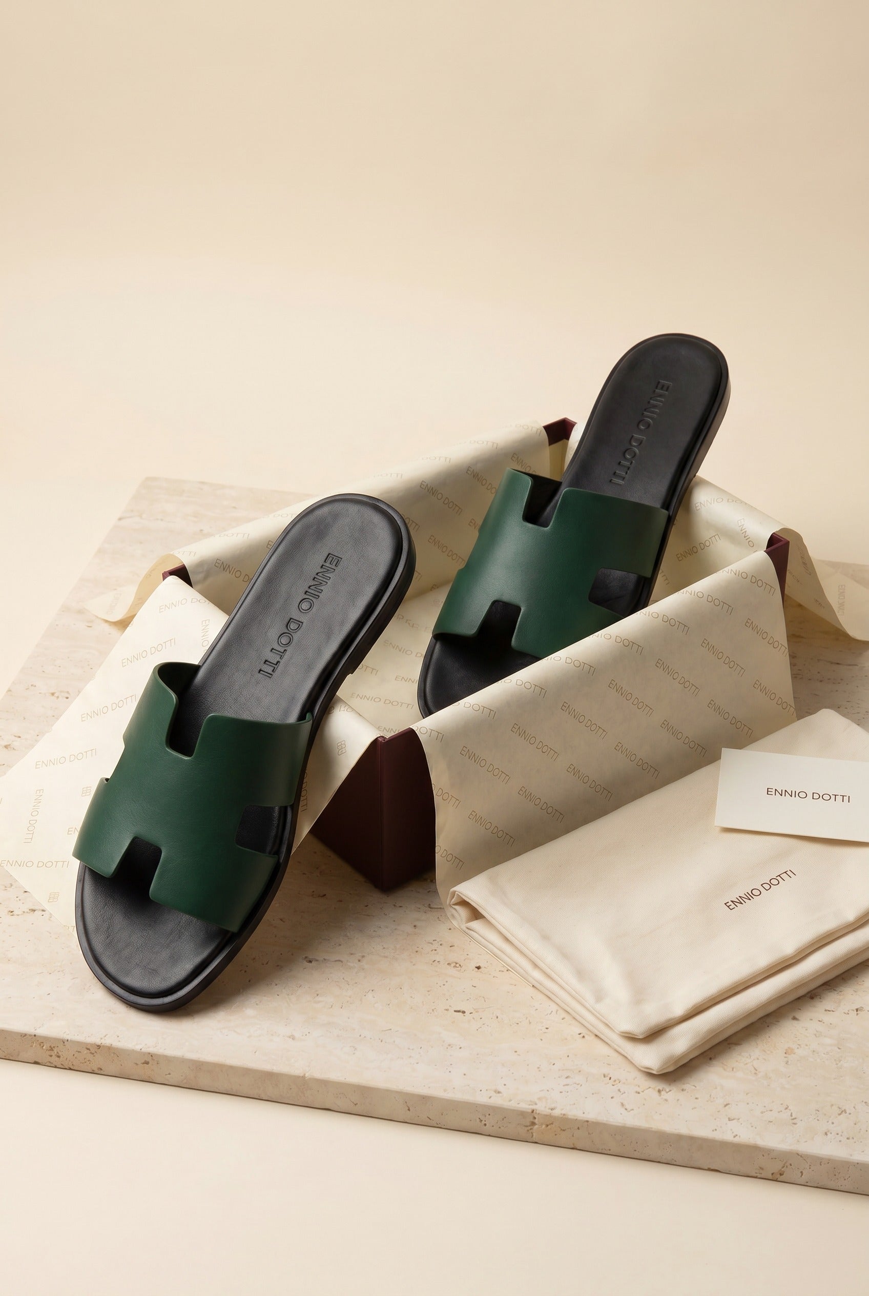 Arezzo Leather Sandal Dark Green