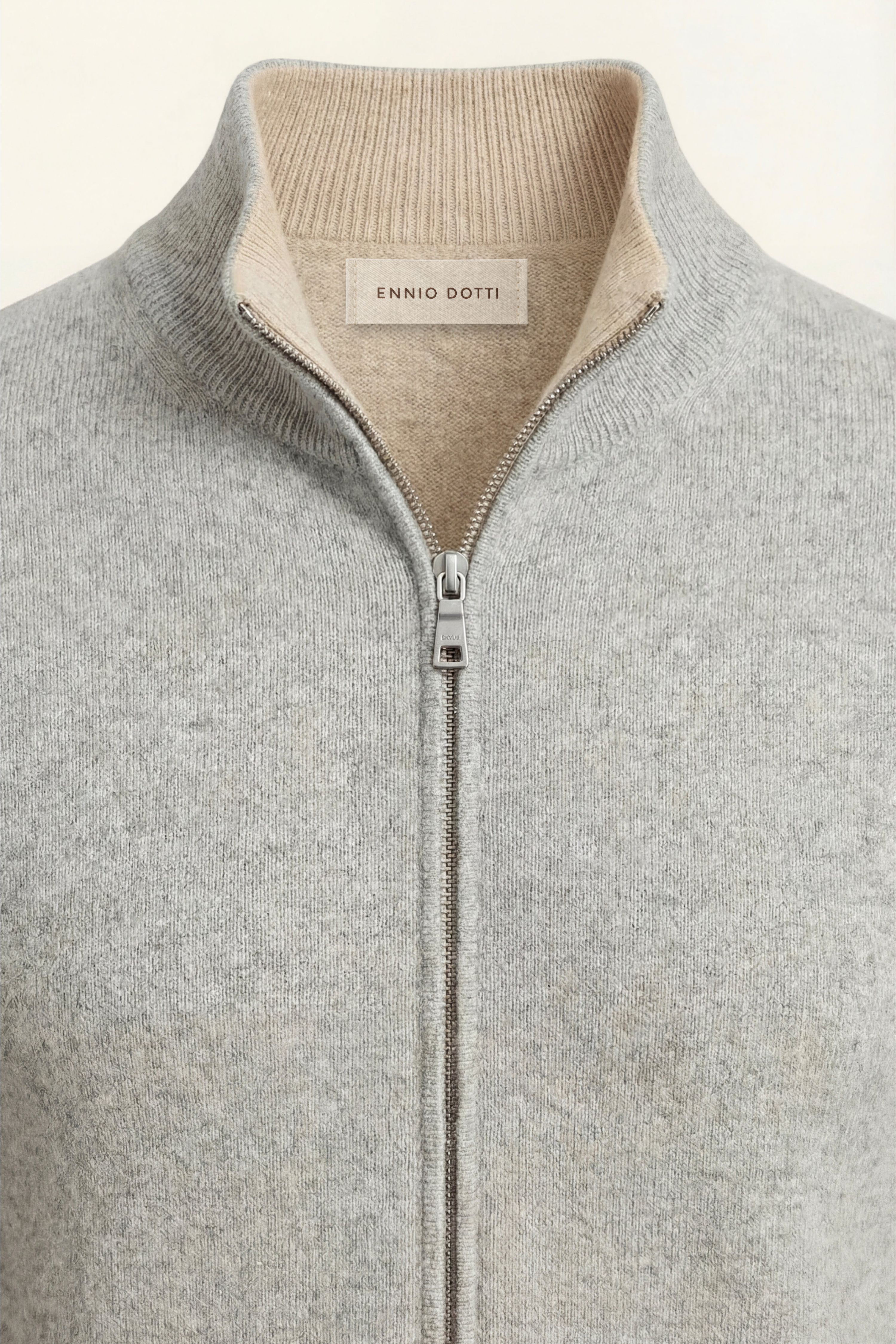 Marciello Reversible Cashmere Zip Knit Beige & Grey