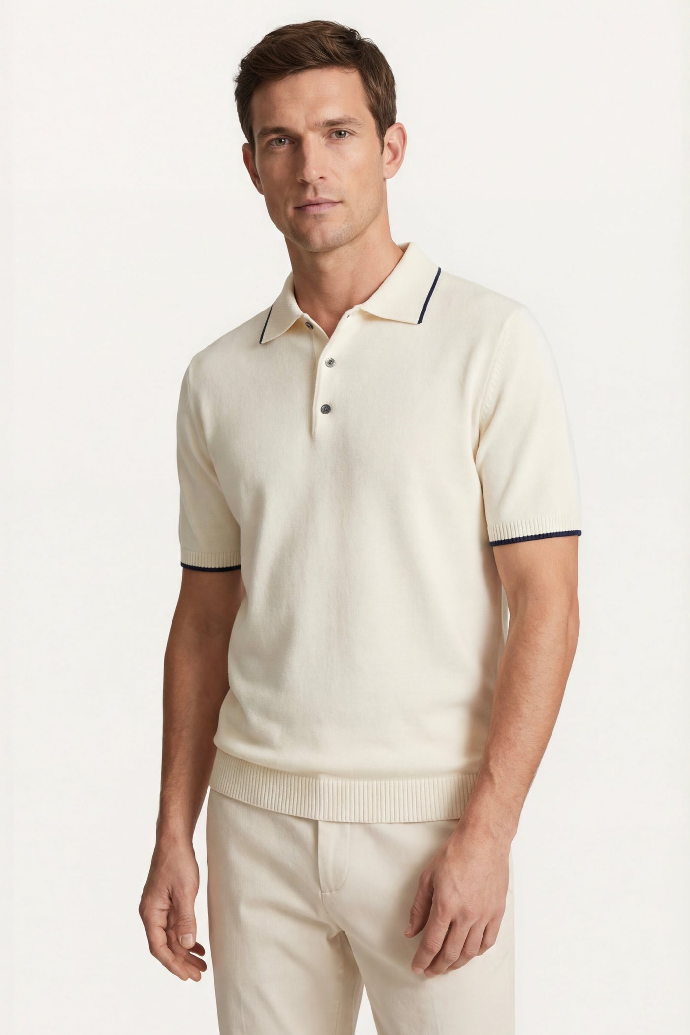 The Ceriana Set — Morino Merino Knit Polo White