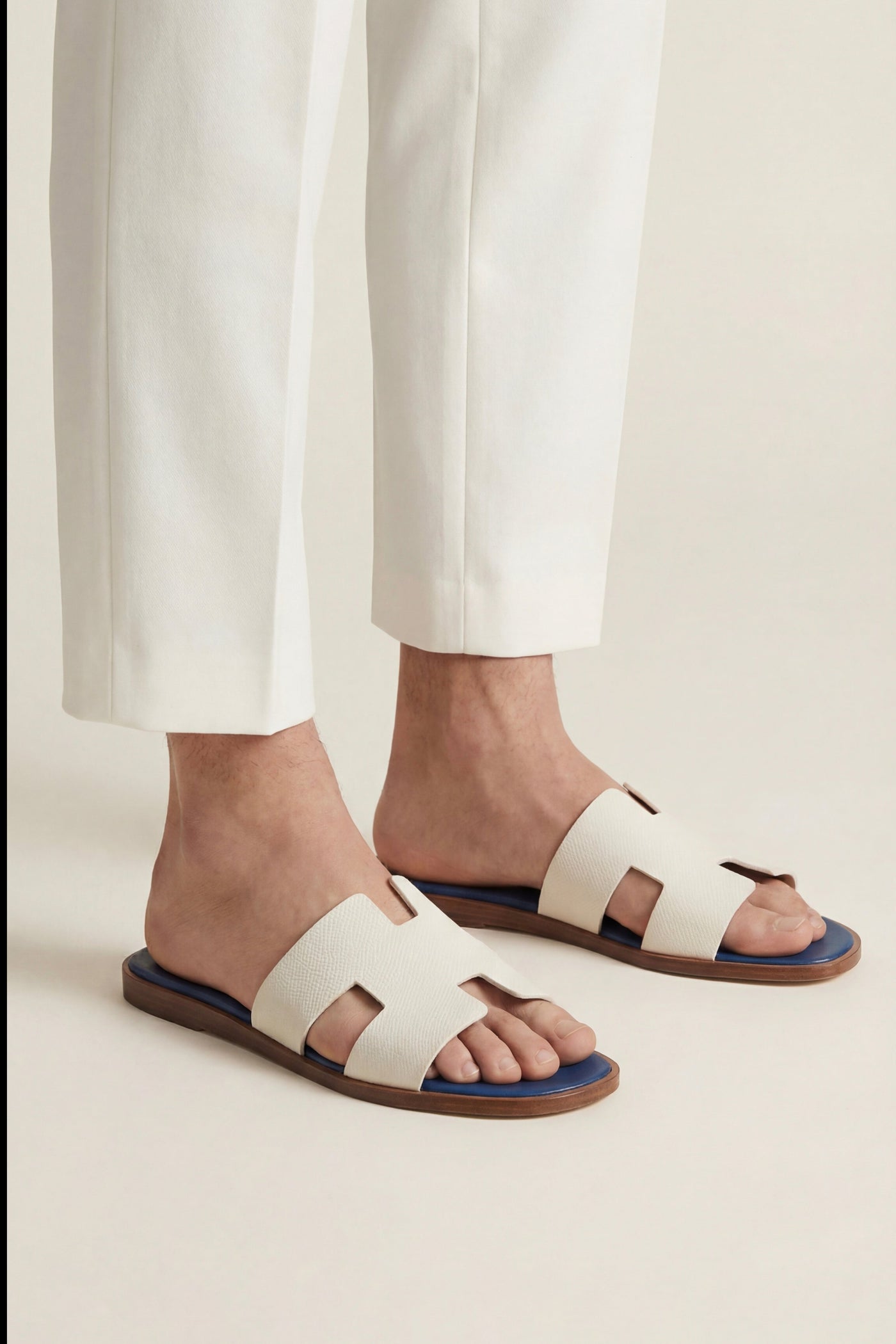 The Novalja Set — Arezzo Leather Sandal Ivory & Blue