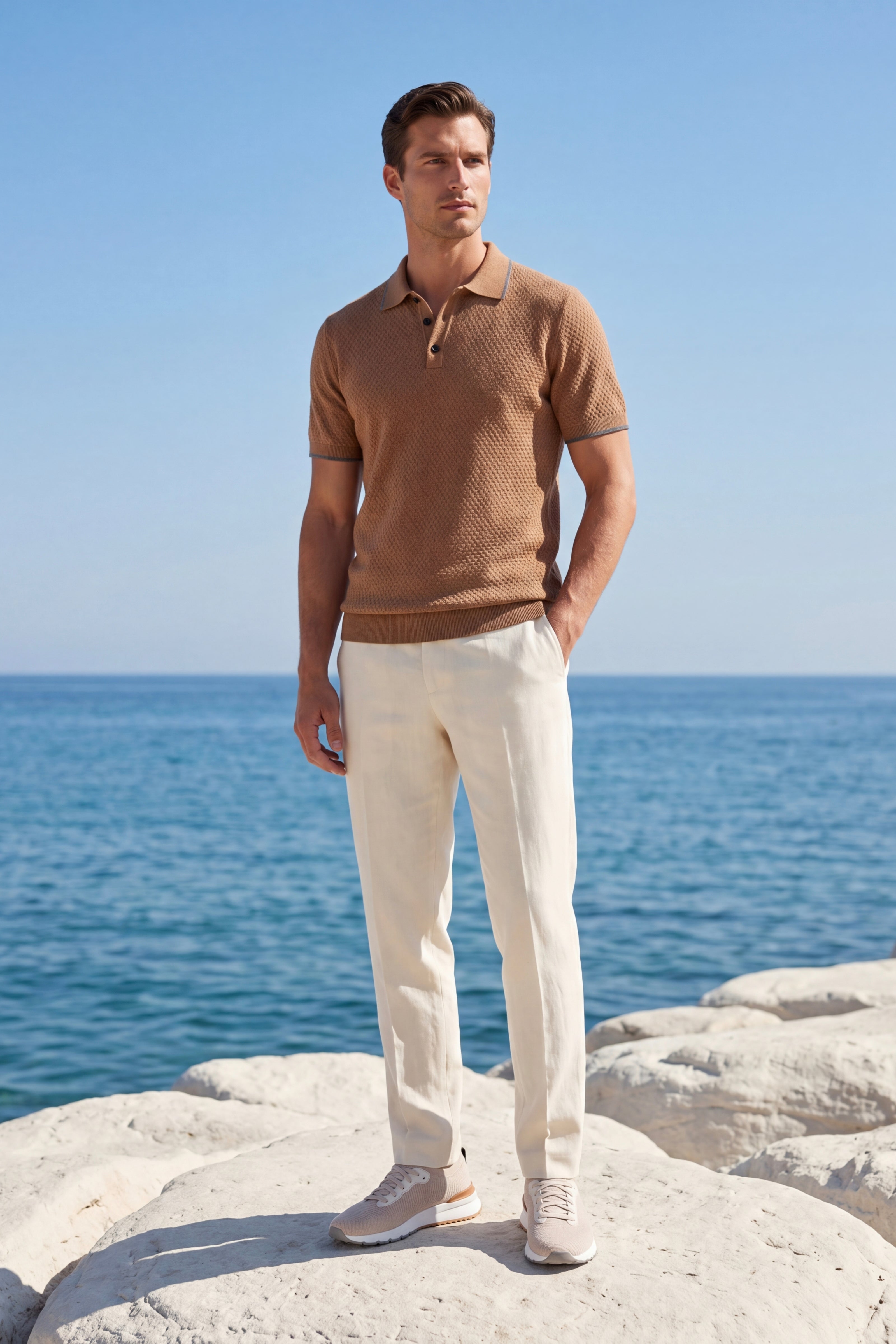 Prato Cashmere Knit Polo Khaki