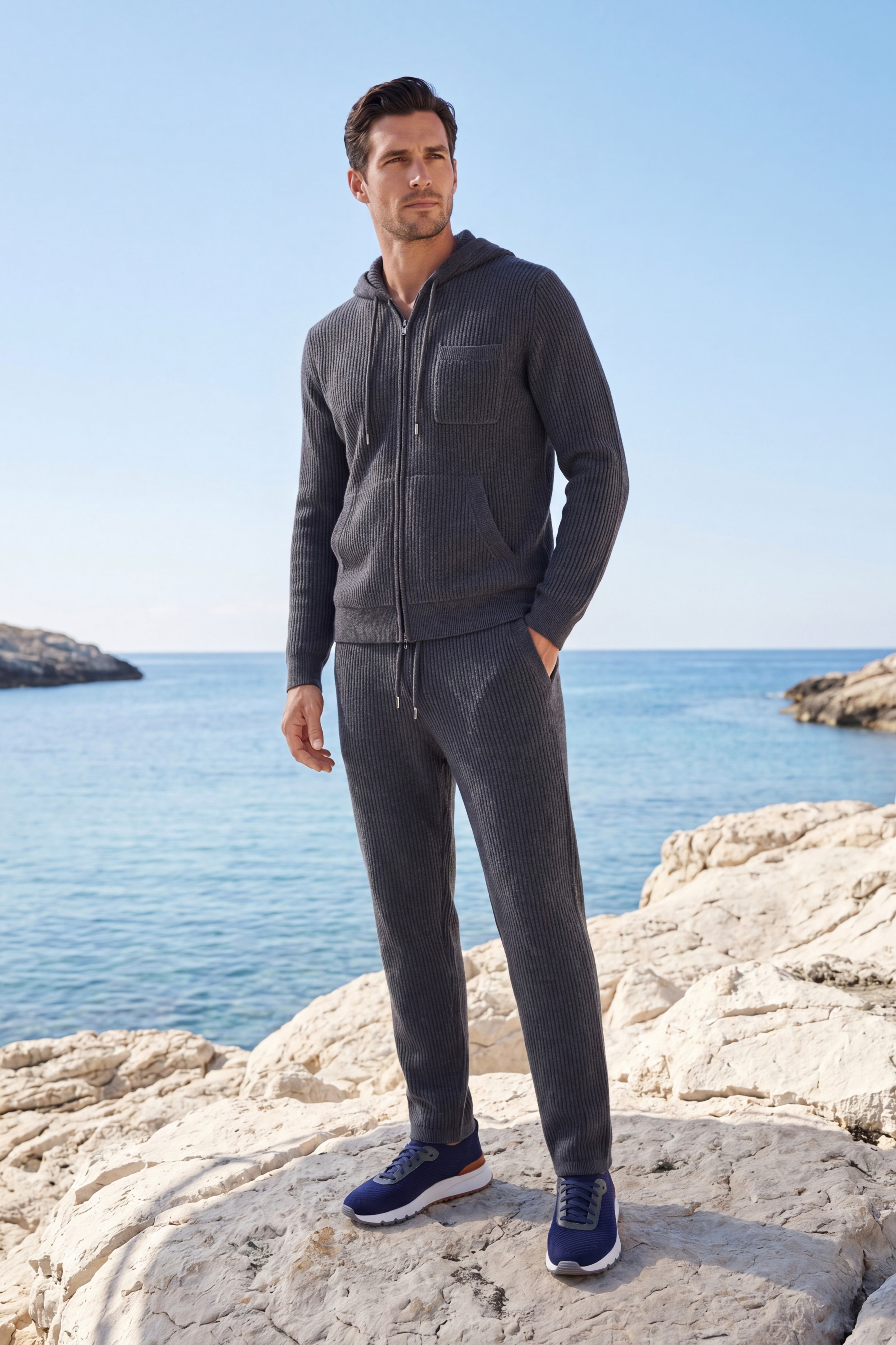 Elviro Cashmere Hooded Zip Set Blue