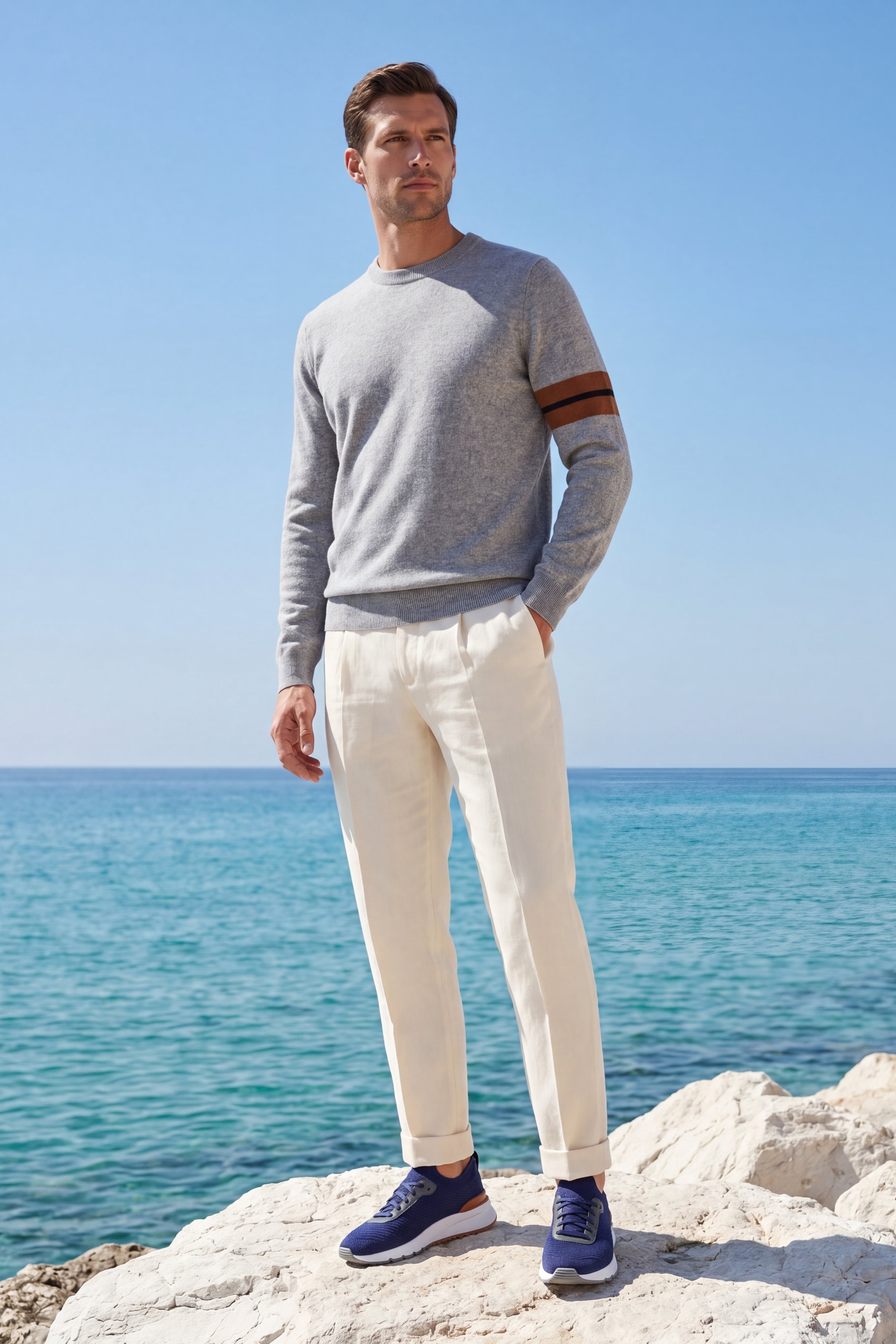 Valeno Cashmere Crewneck Sweater Light Grey