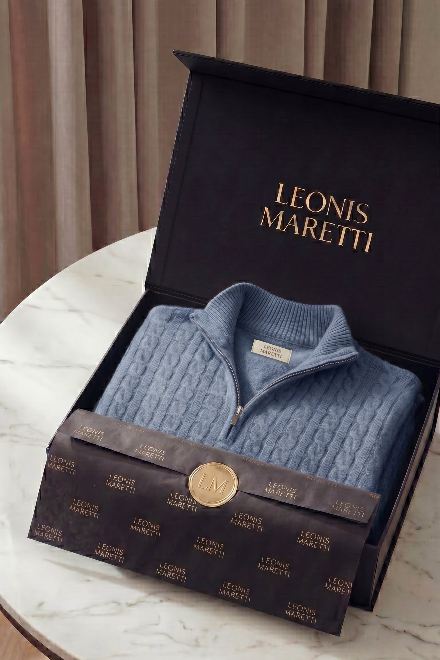 Lerano Cashmere Half-Zip Knit Blue