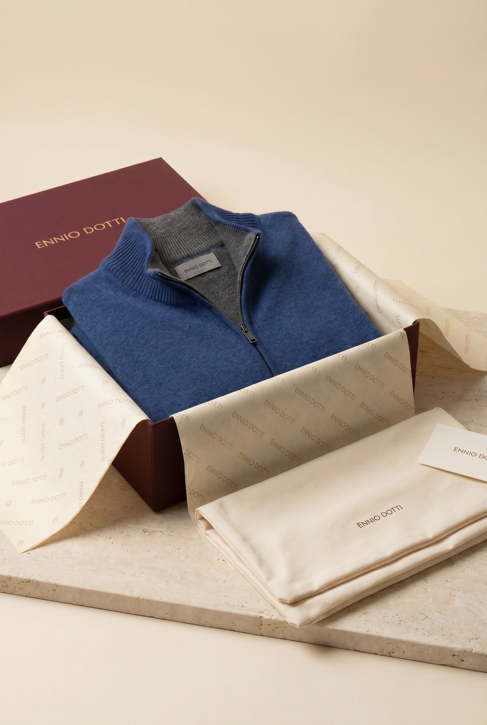 Marciello Reversible Cashmere Zip Knit Navy & Grey