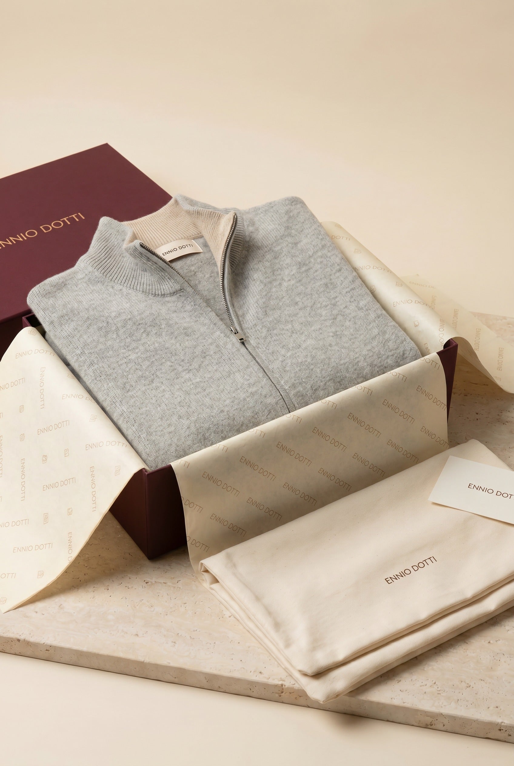 Marciello Reversible Cashmere Zip Knit Beige & Grey