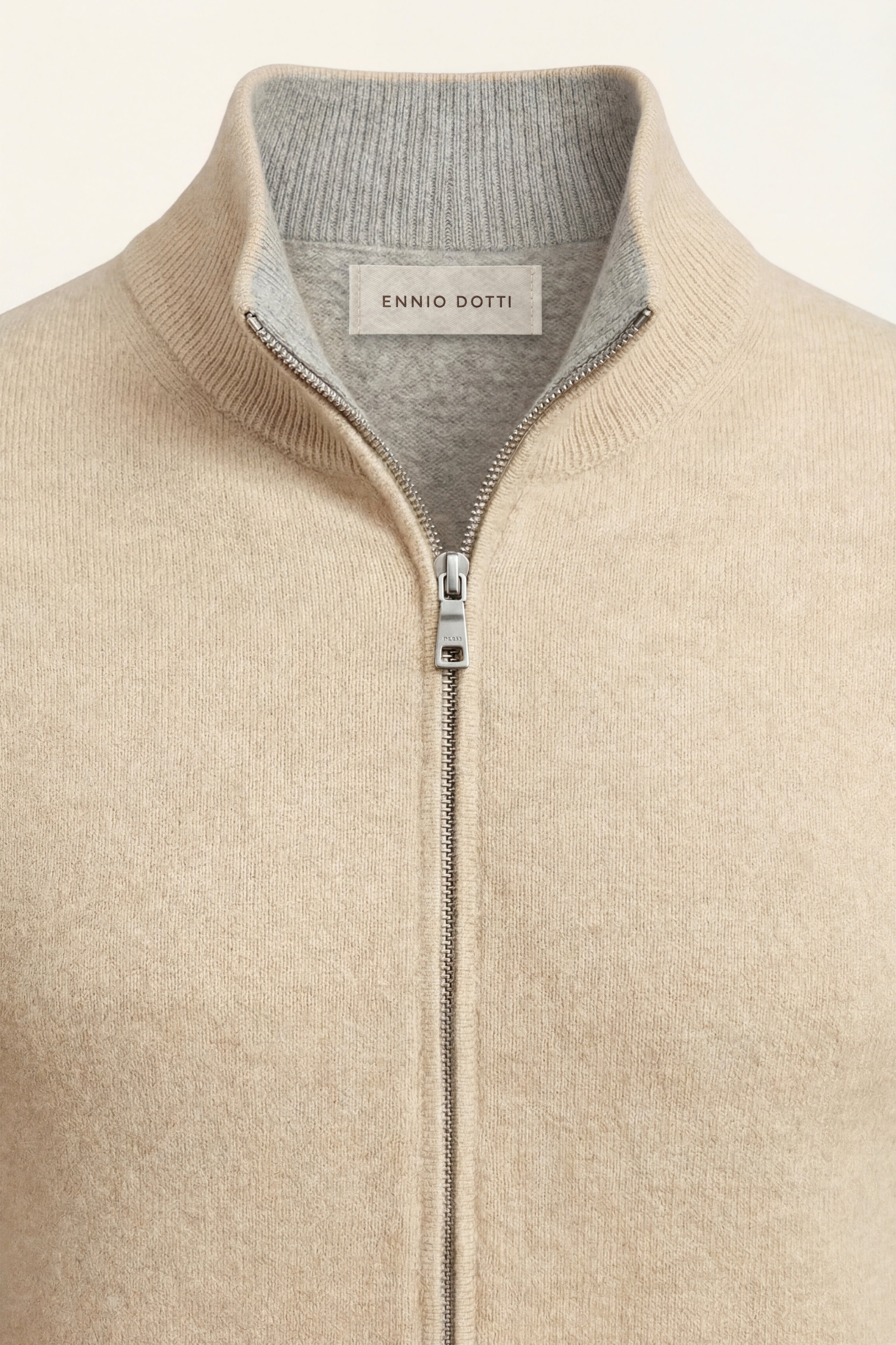 Marciello Reversible Cashmere Zip Knit Beige & Grey