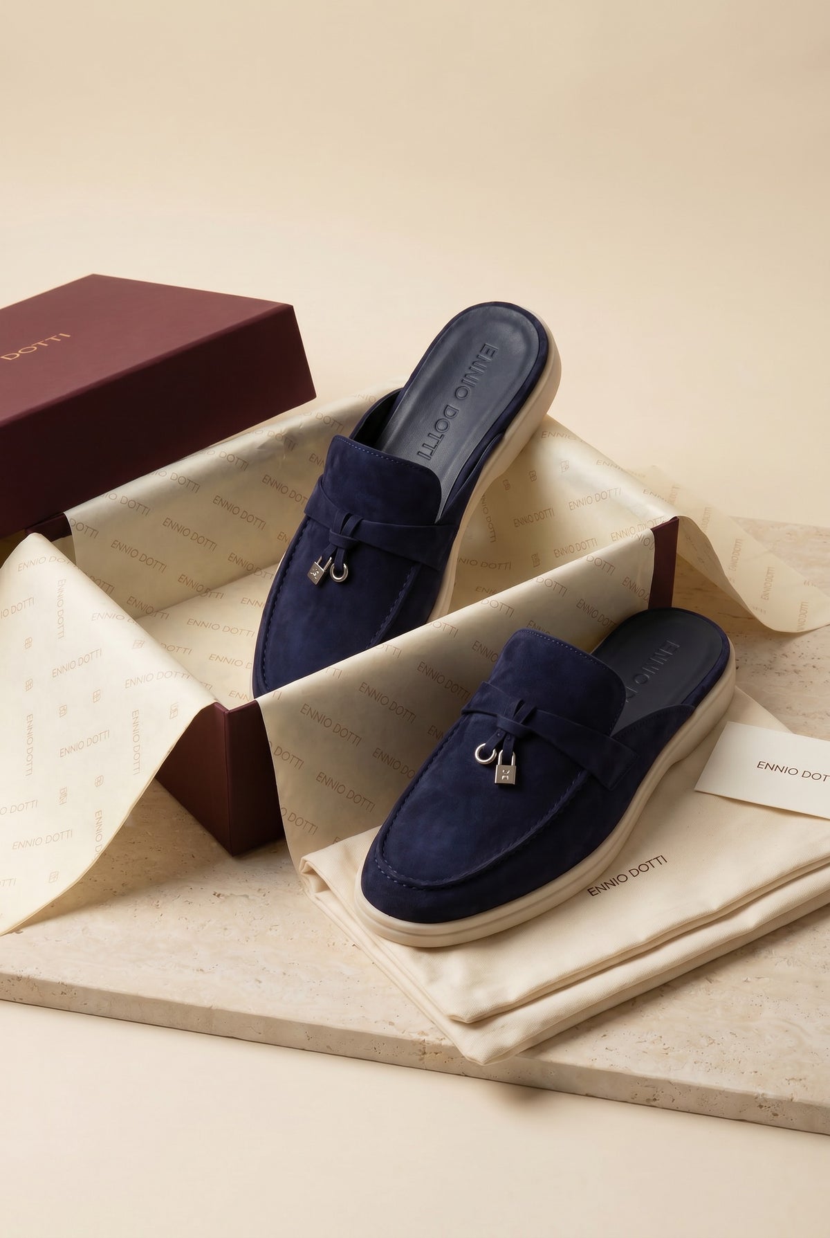 Maretti Buckle Mule Navy Blue