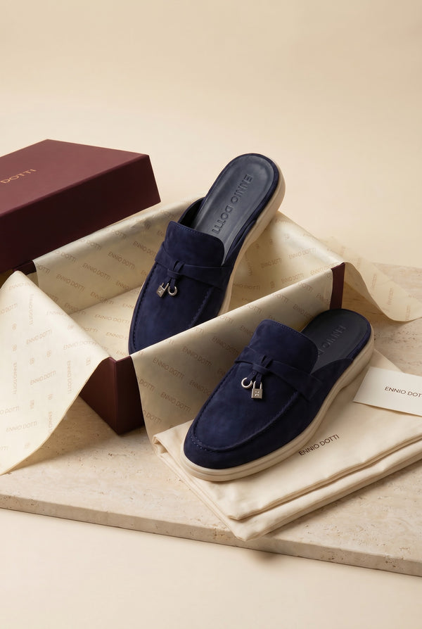 Maretti Buckle Mule Navy Blue