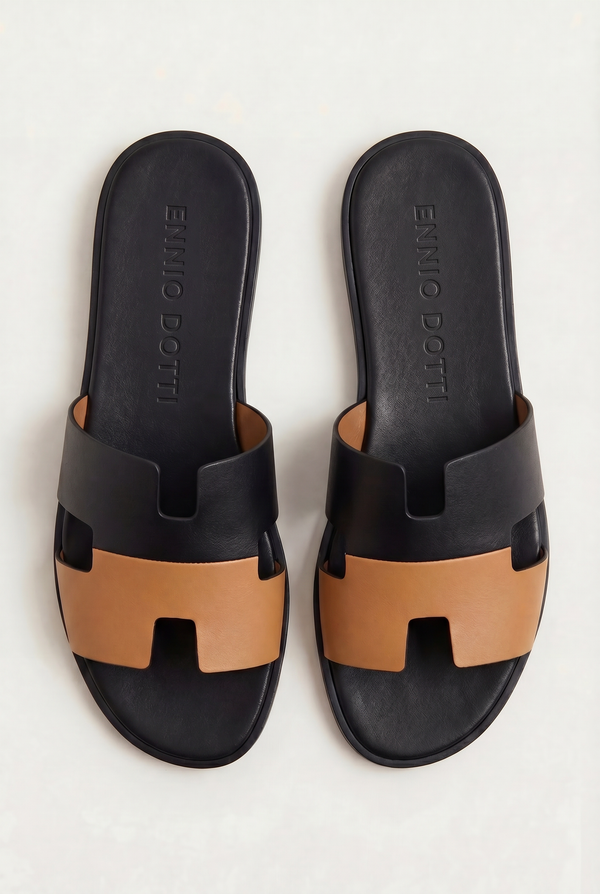 Arezzo Leather Sandal Black & Tan
