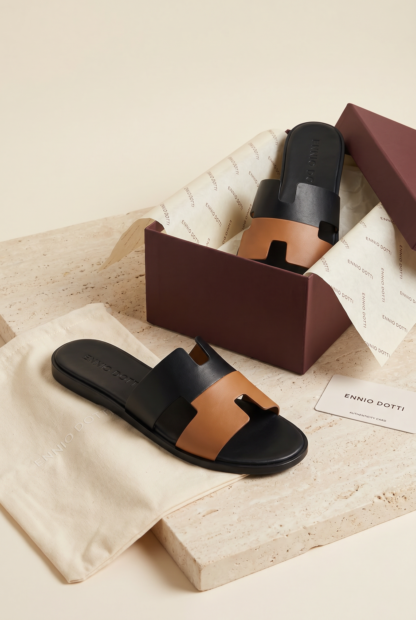 Arezzo Leather Sandal Black & Tan
