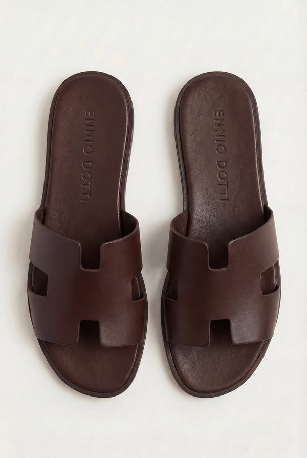 Arezzo Leather Sandal Dark Brown