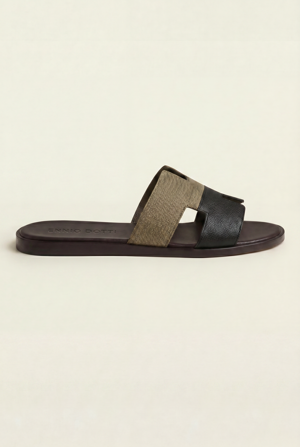 Arezzo Leather Sandal Olive & Black