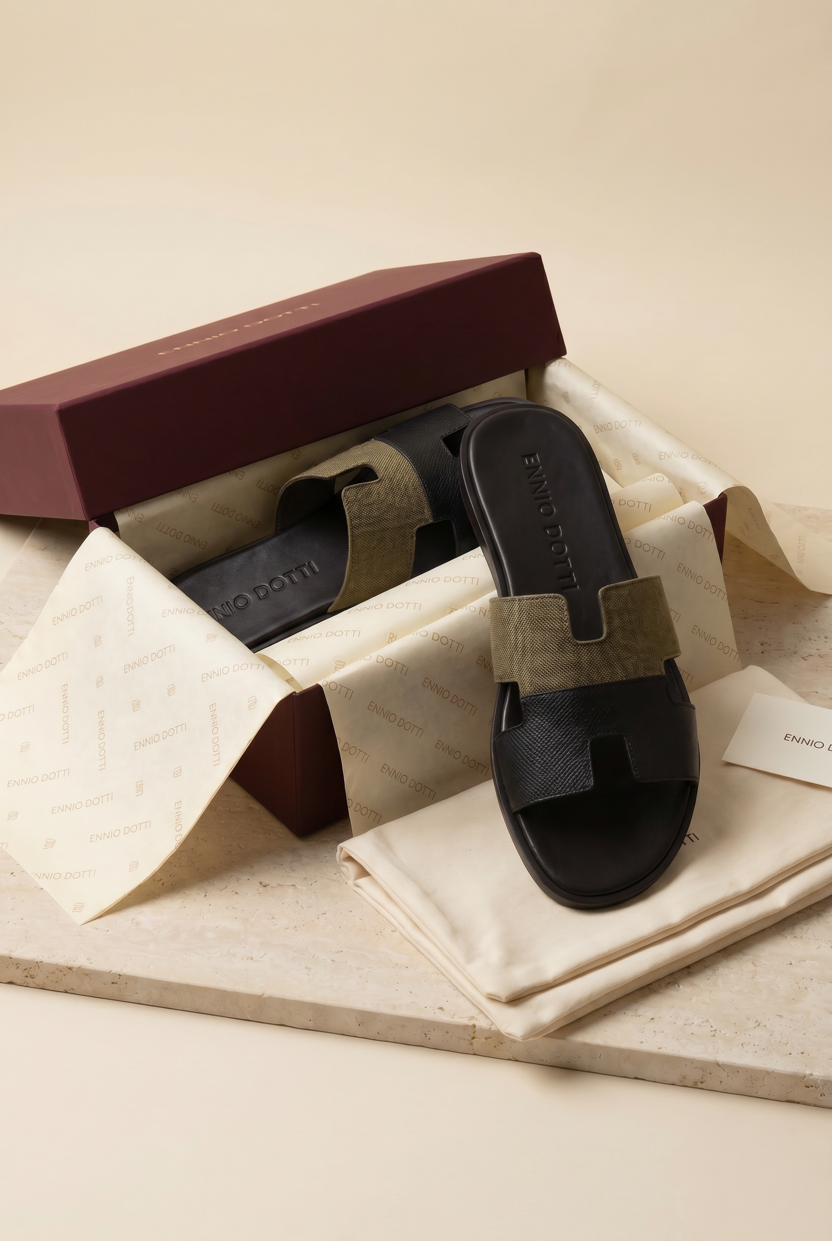 Arezzo Leather Sandal Olive & Black