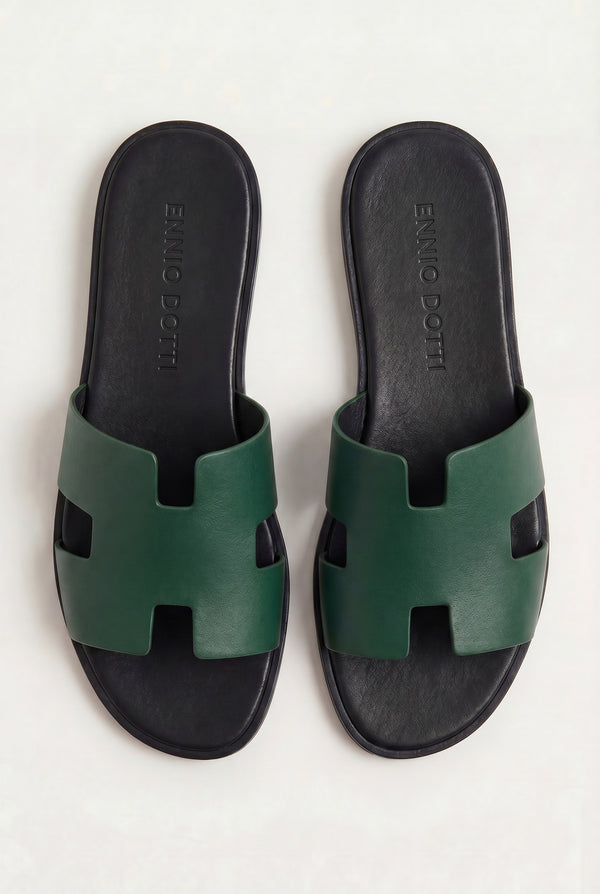 Arezzo Leather Sandal Dark Green