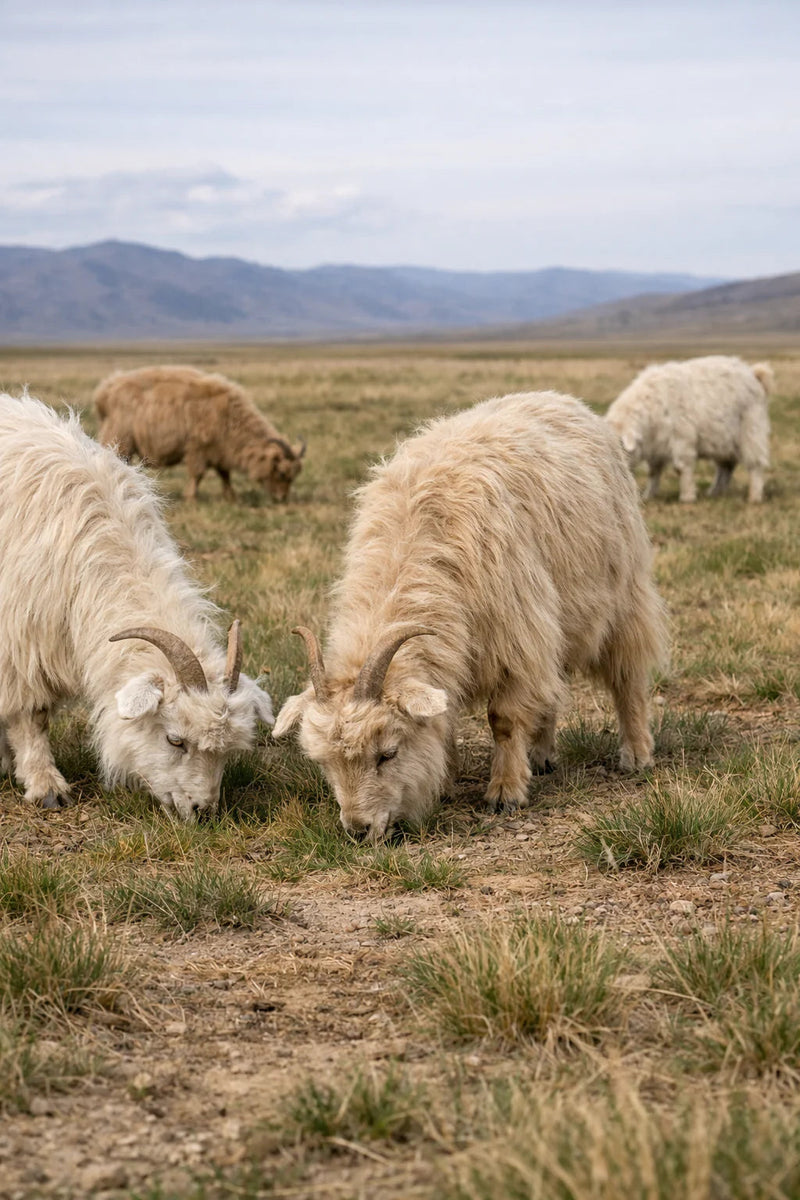 Cashmere goats grazing in the Mongolian highlands
