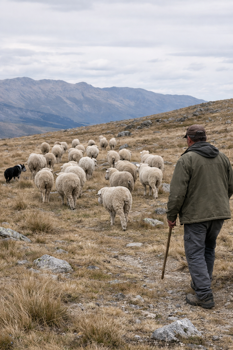 Merino flock and herder