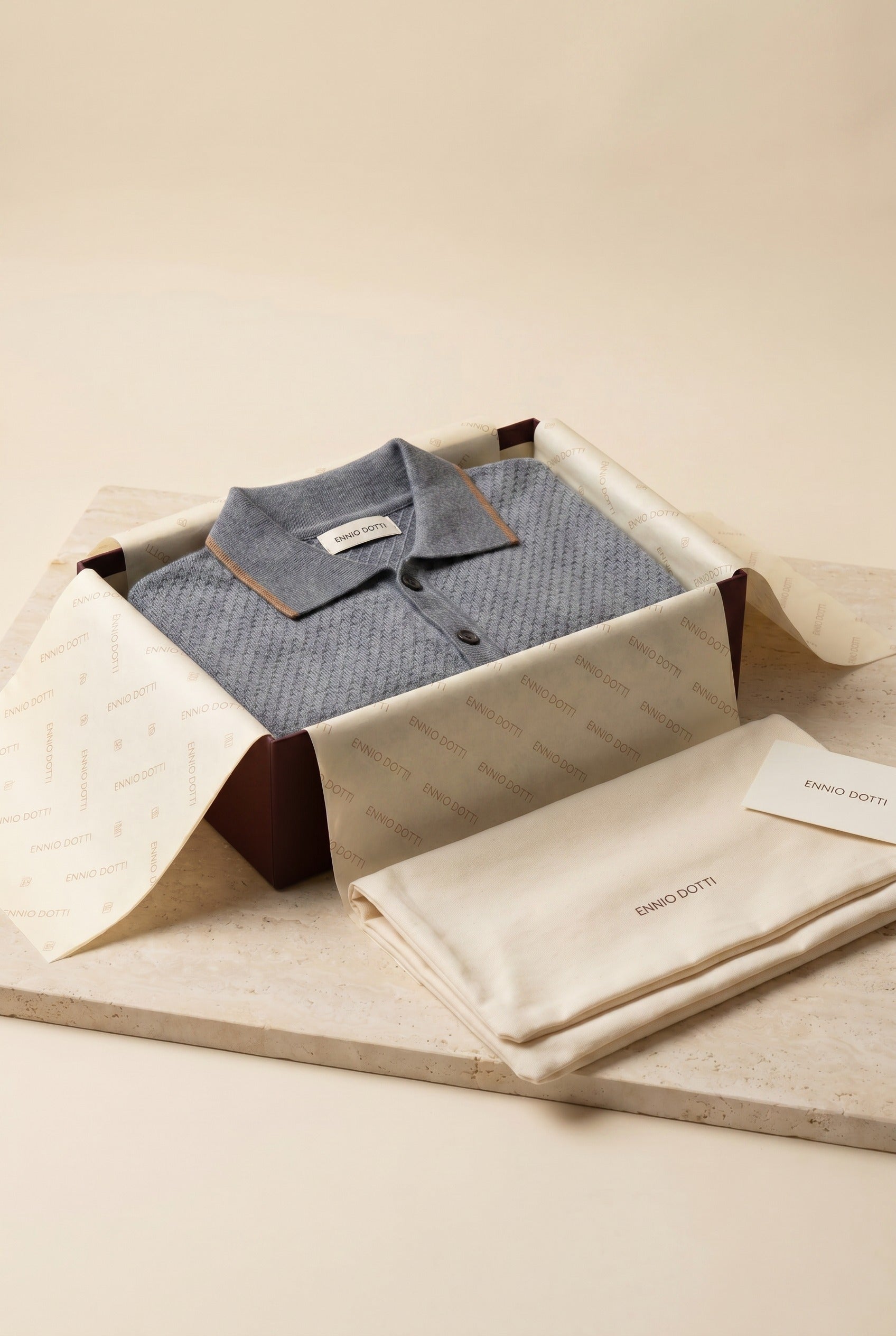 Prato Cashmere Knit Polo Ash Blue