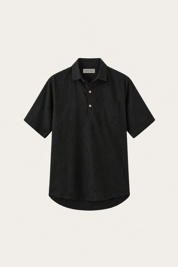 Monza Linen Polo Shirt Black