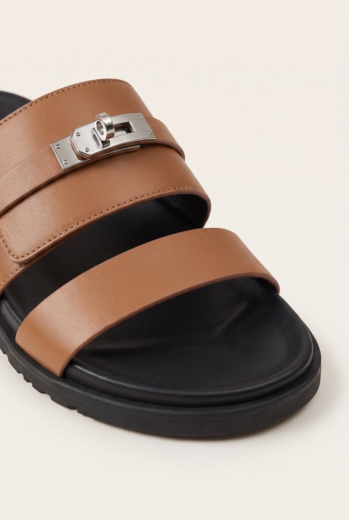 Cellini Leather Slide Cognac Macro