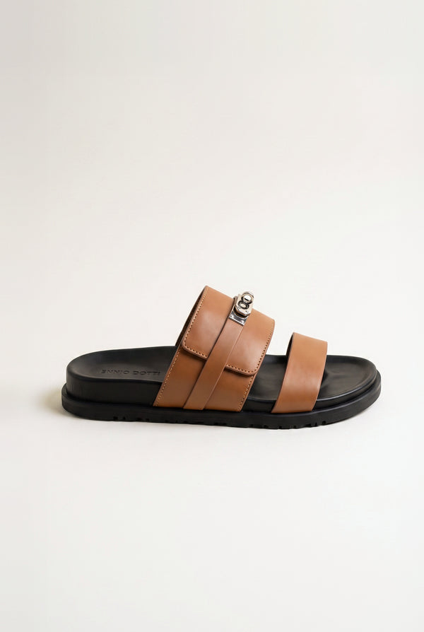 Cellini Leather Slide Cognac Side