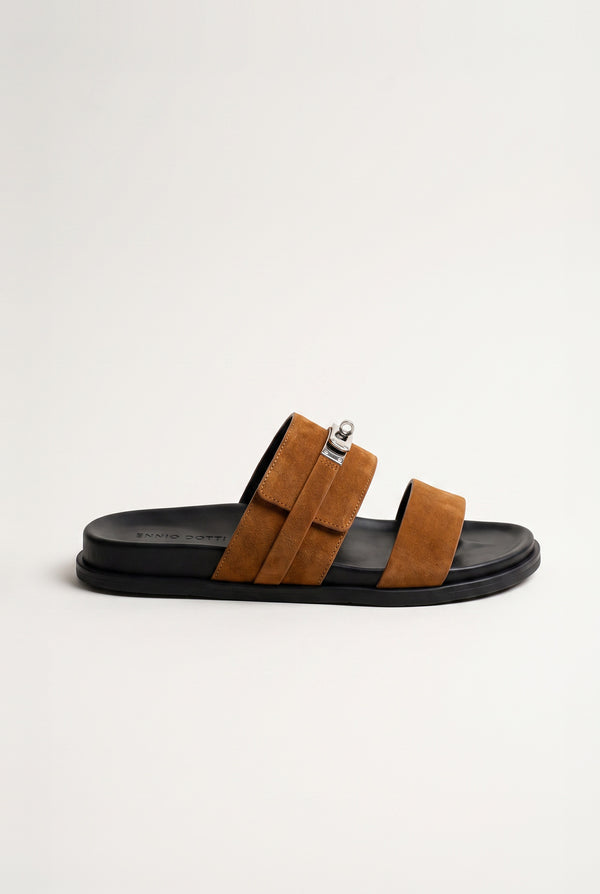 Cellini Suede Slide Cognac Side