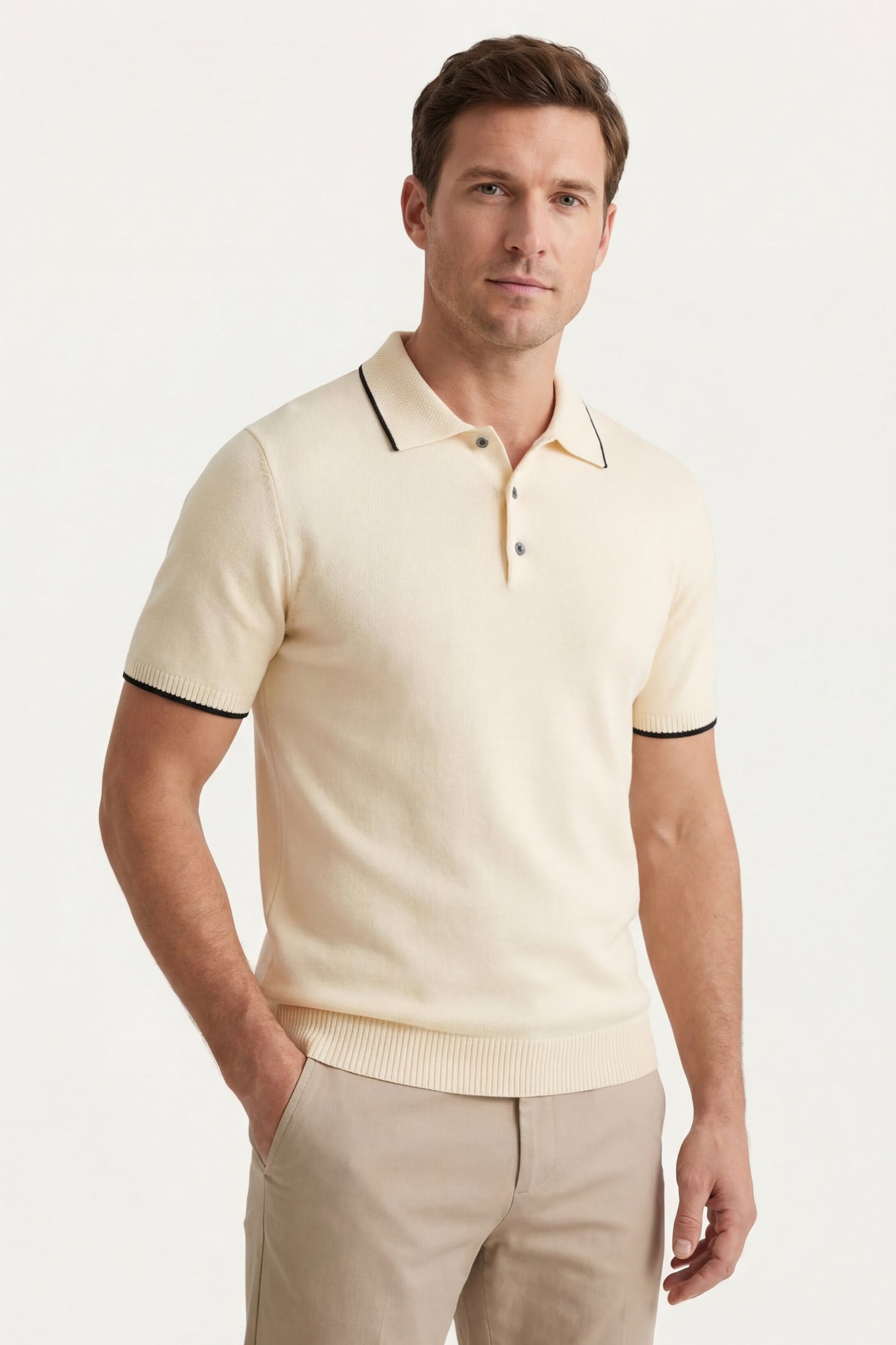 The Pigna Set — Morino Merino Knit Polo Beige