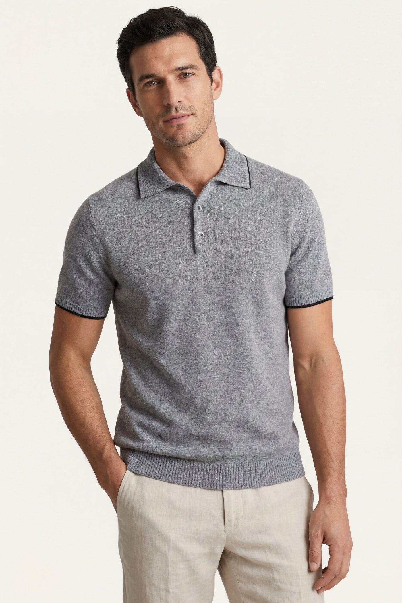 The Bajardo Set — Morino Merino Knit Polo Grey