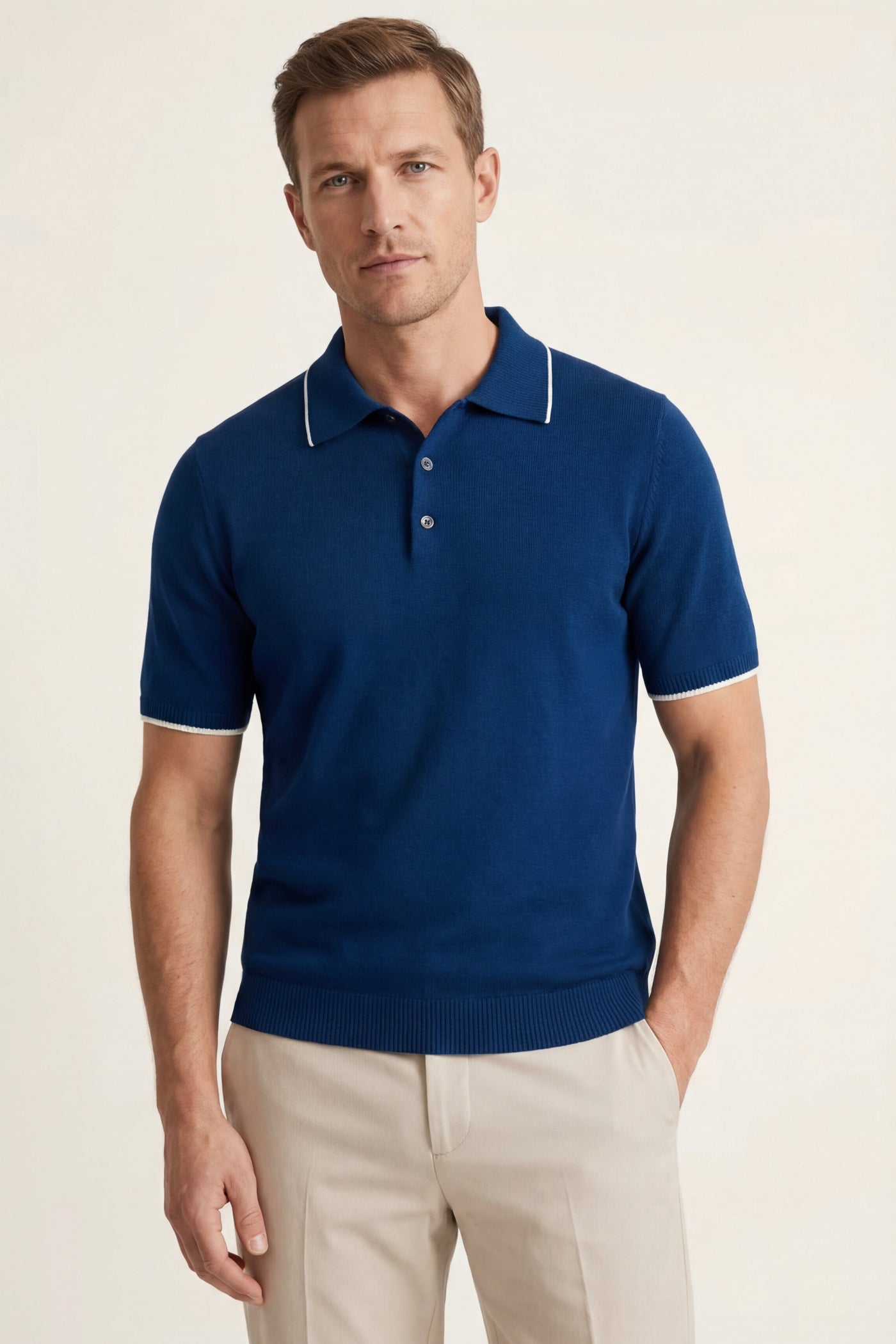 The Soldano Set — Morino Merino Knit Polo Dark Blue