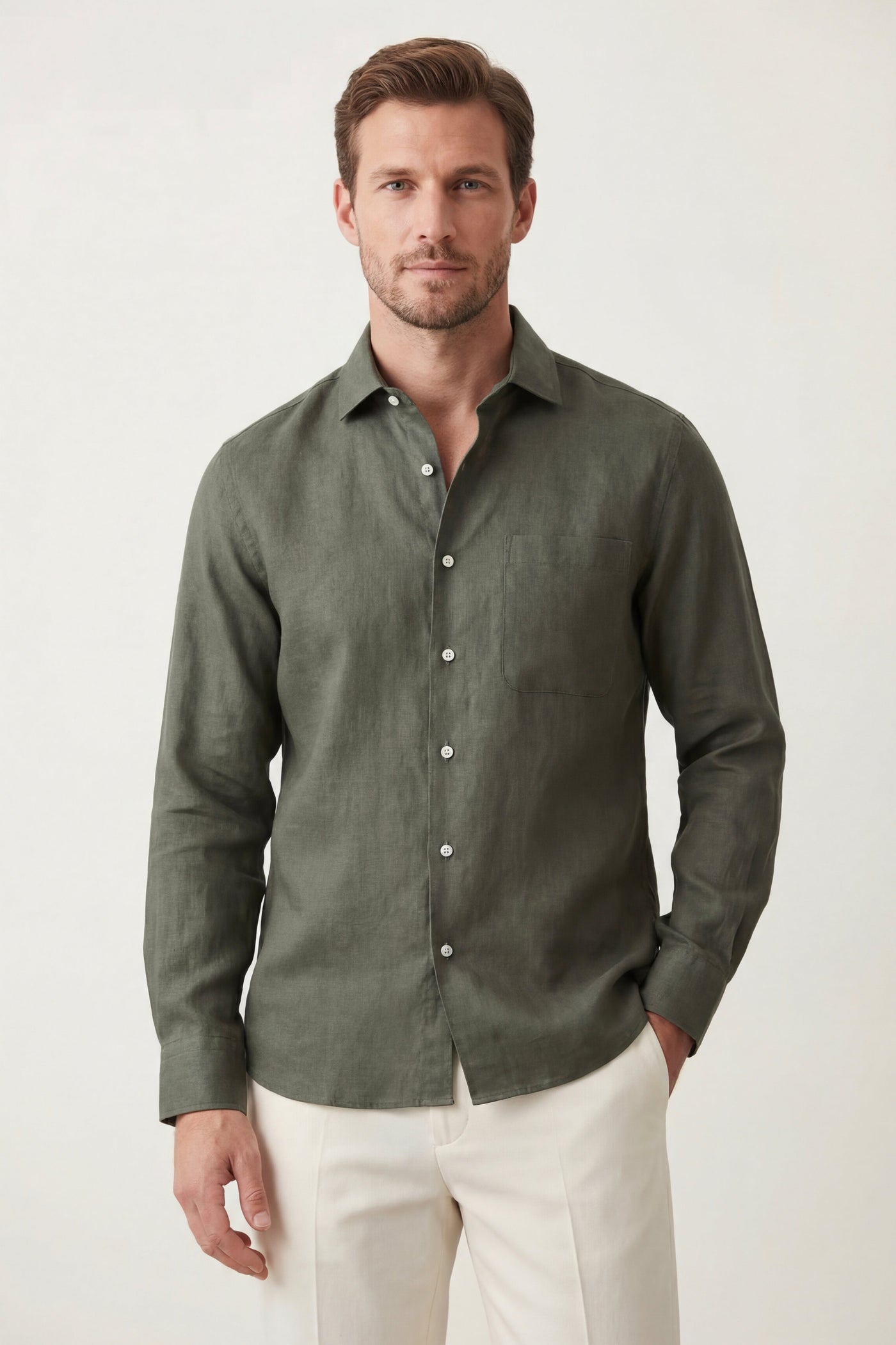 The Altomonte Set — Positano Linen Shirt Olive