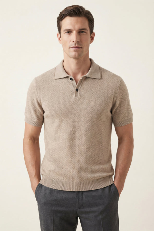 Prato Cashmere Knit Polo Camel