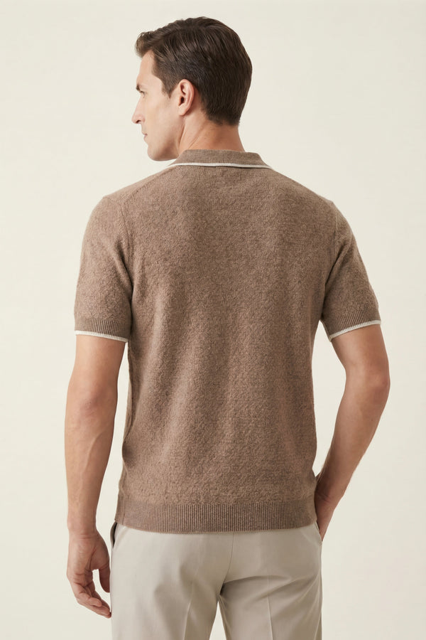 Prato Cashmere Knit Polo Mid Camel