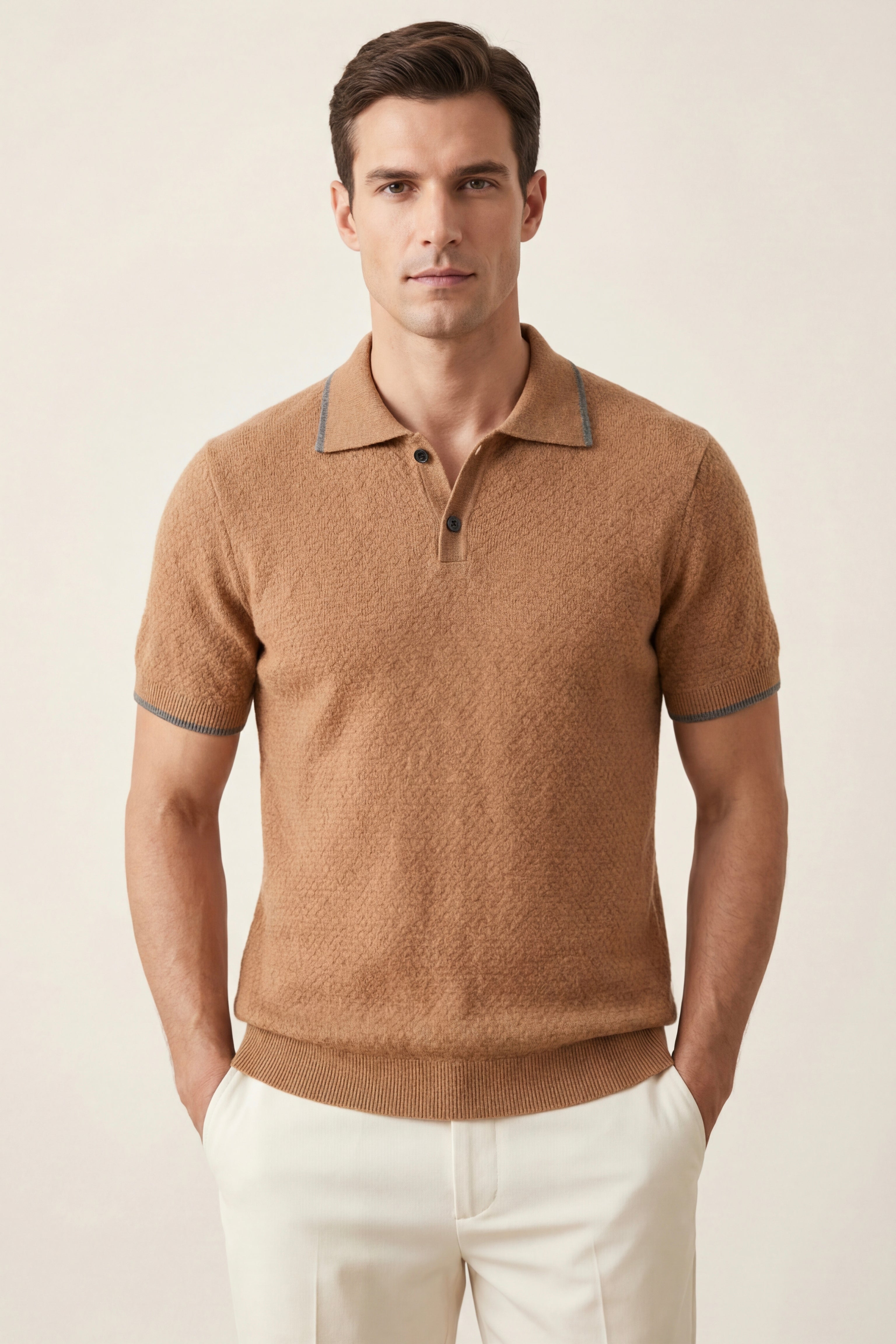 Prato Cashmere Knit Polo Khaki