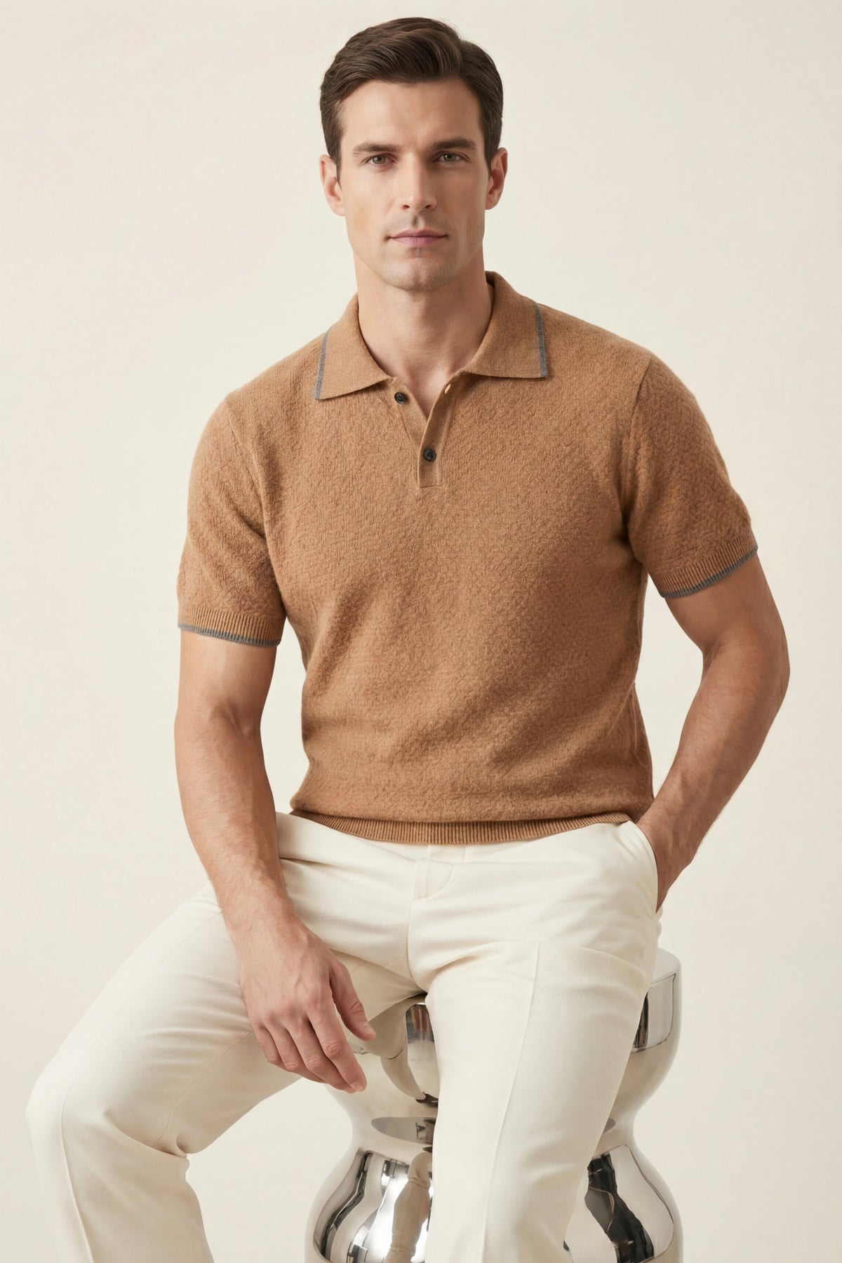Prato Cashmere Knit Polo Khaki
