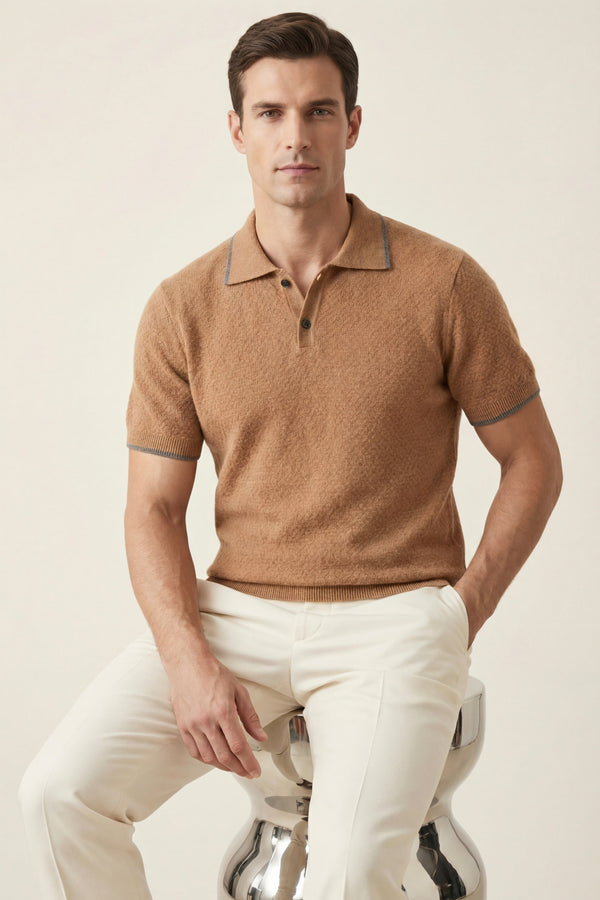 Prato Cashmere Knit Polo Khaki