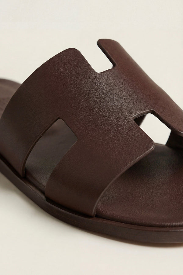 Arezzo Leather Sandal Dark Brown