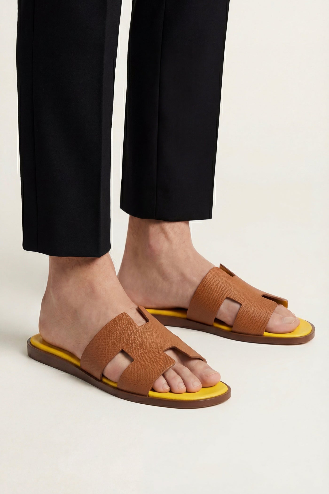 The Menton Set — Arezzo Leather Sandal Tan & Yellow