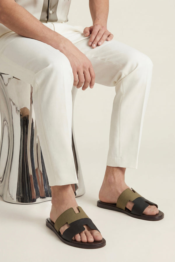 Arezzo Leather Sandal Olive & Black
