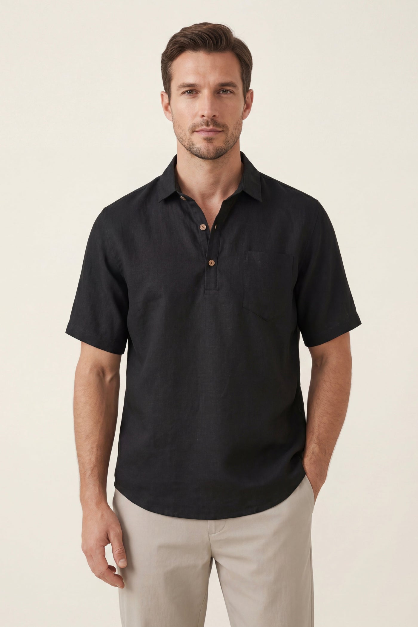The Montauro Set — Monza Linen Polo Shirt Black