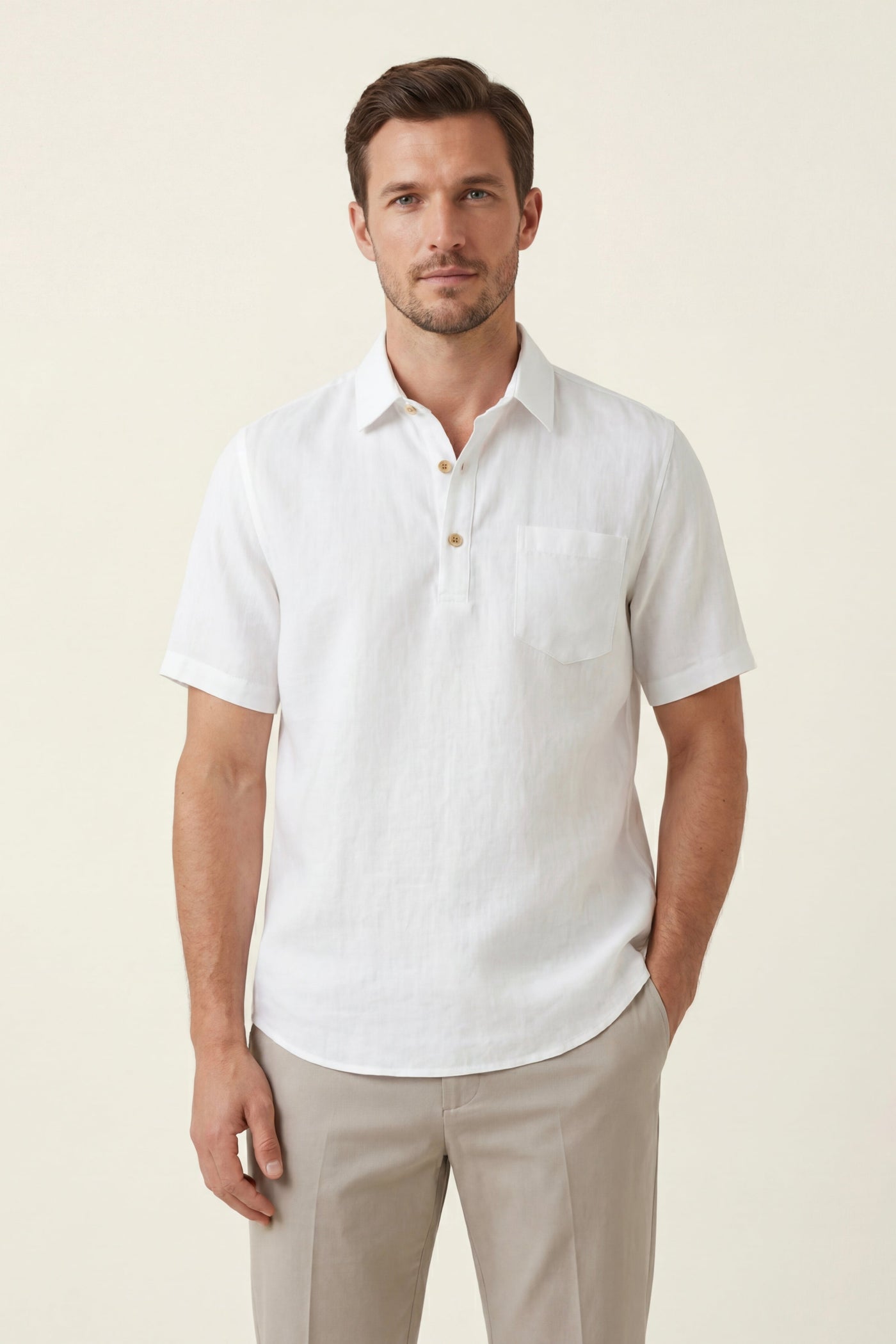 The Riace Set — Monza Linen Polo Shirt White