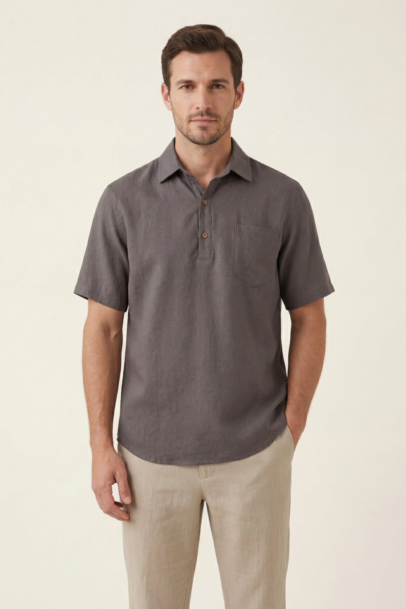 The Dolcedo Set — Monza Linen Polo Shirt Grey