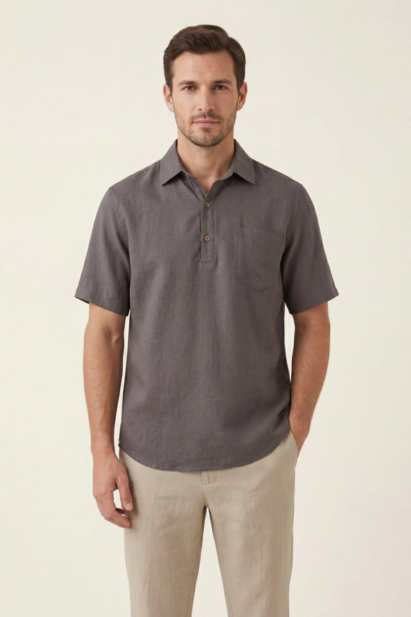 Monza Linen Polo Shirt Grey