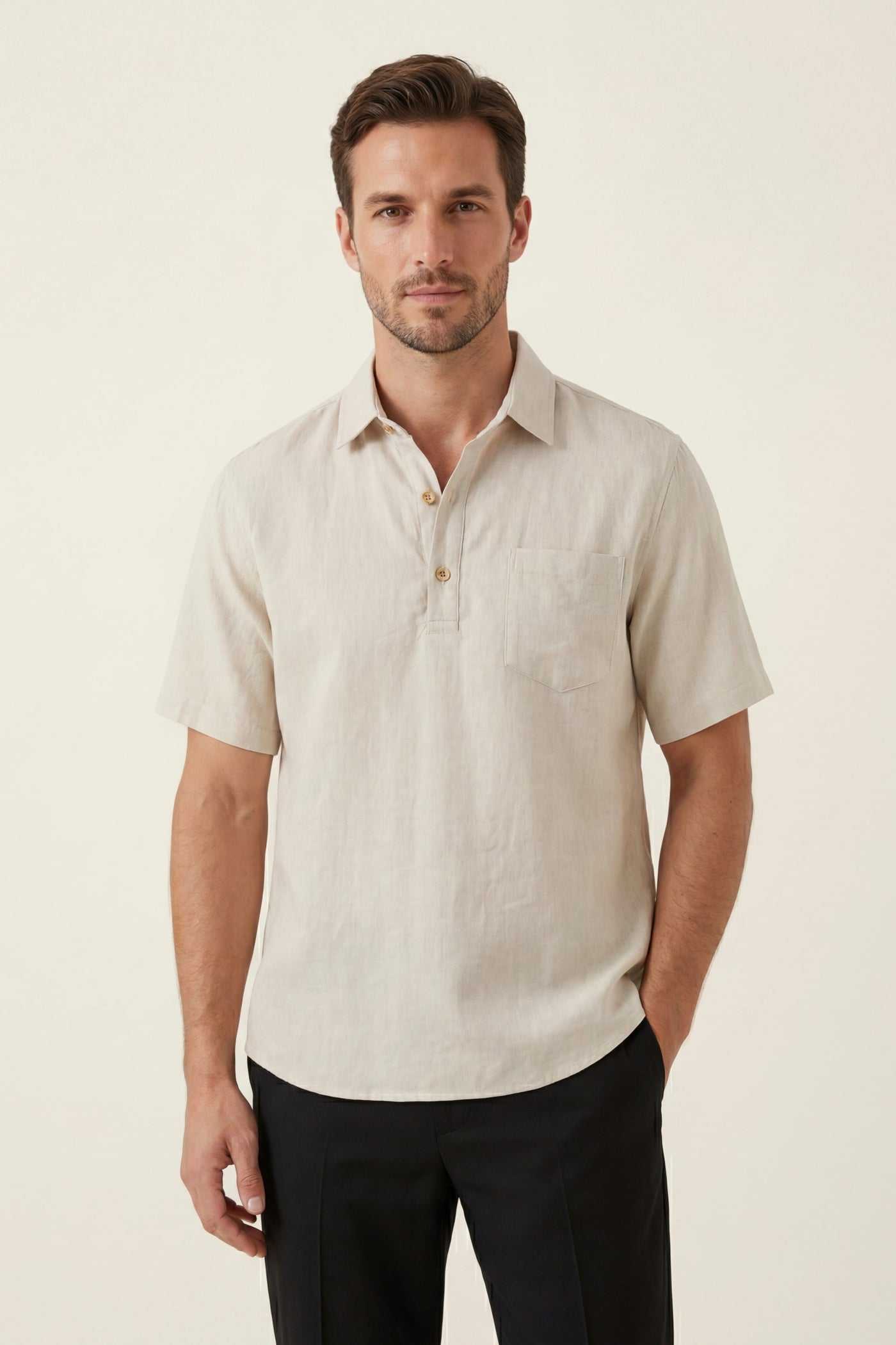 The Davoli Set — Monza Linen Polo Shirt Beige