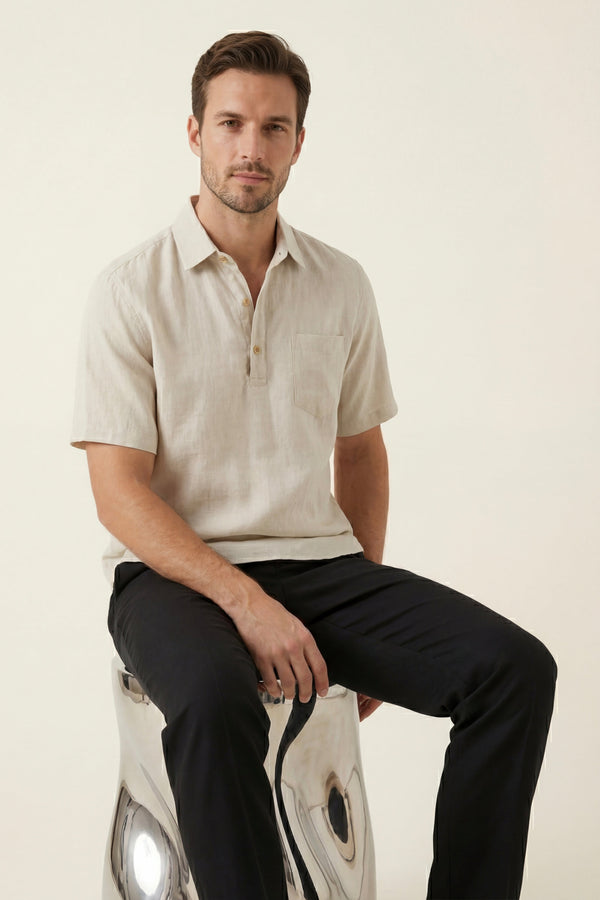 Monza Linen Polo Shirt Beige