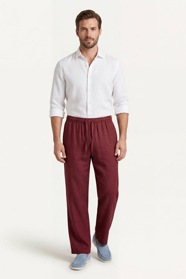 Catania Linen Pantalon Red