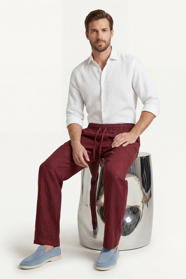 Catania Linen Pantalon Red