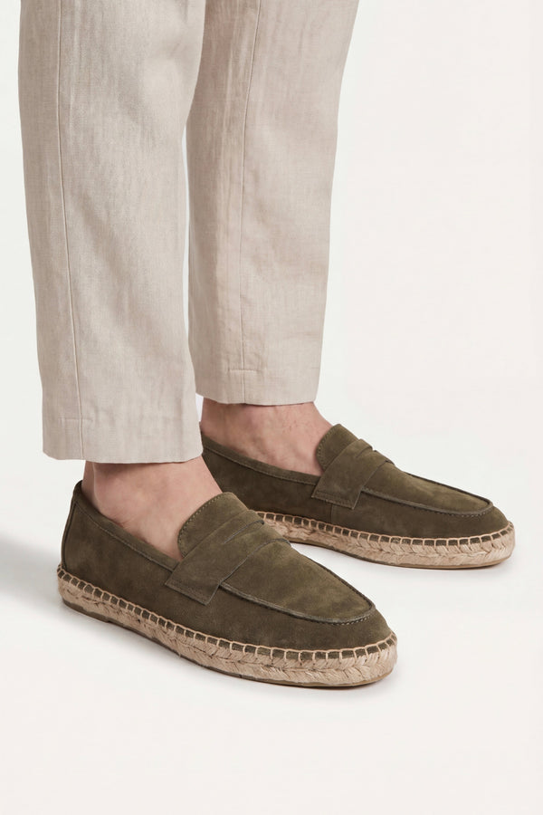 Palermo Suede Espadrille Loafer Olive Green